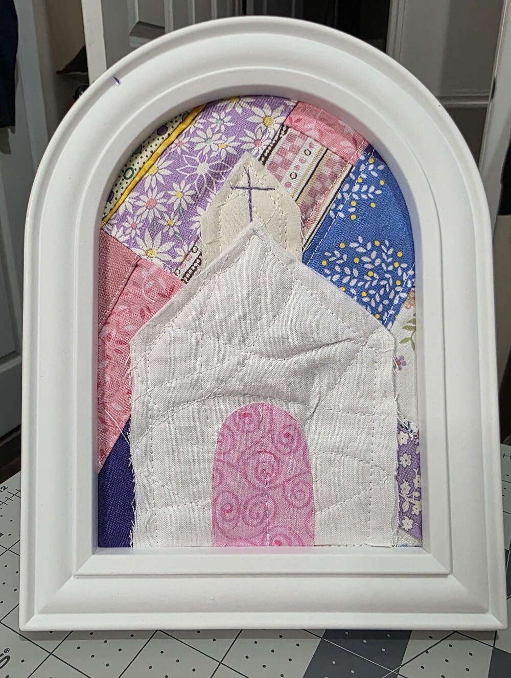 Quilted Fabric Church Art - Pink & Purple 5x7